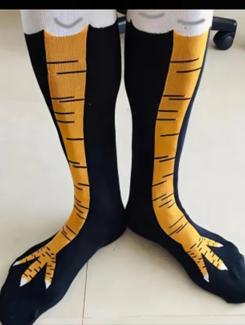 Men's And Women's Novelty Chicken Leg Socks - Black with Yellow Leg Print